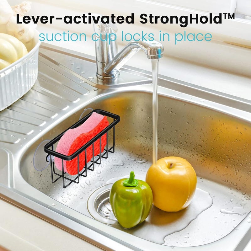 HLOOL Kitchen Sink Sponge Holder, Kitchen Sink Caddy, Sponge Holder for Kitchen Sink Suction, Dish Soap Holder (Black) - Image 4